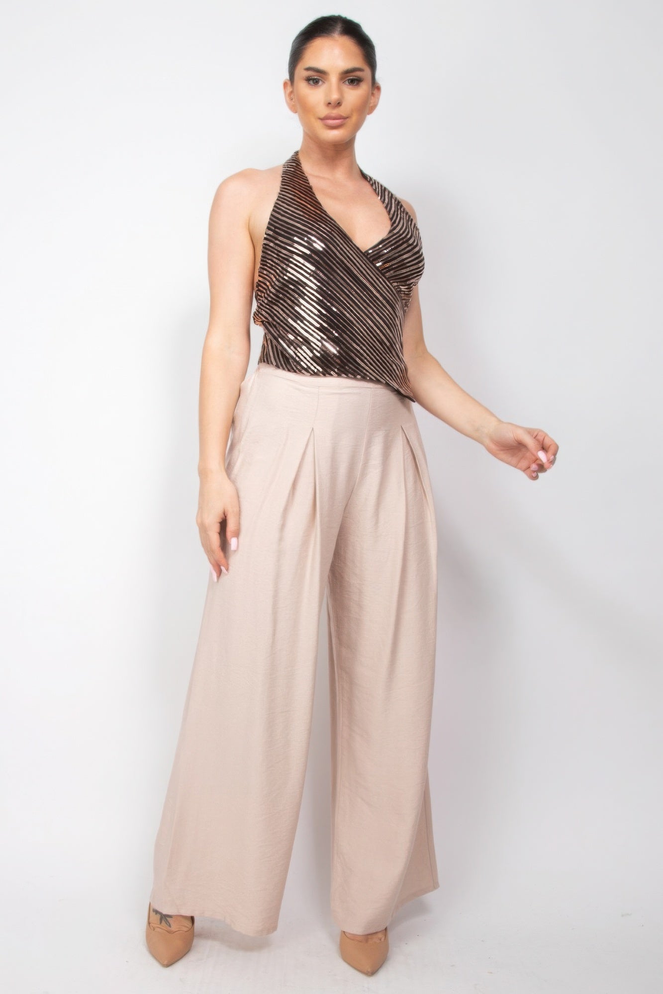 Surplice Halter Sequin Top