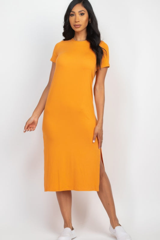 Side slit comfy midi dress